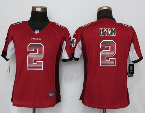 Nike Falcons #2 Matt Ryan Red Team Color Women's Stitched NFL Elite Strobe Jersey